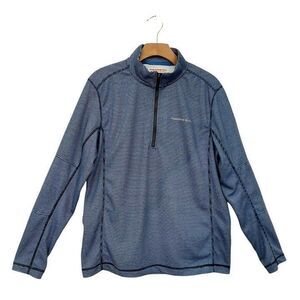 Hawke & Co Sweatshirt Mens Medium 1/2 Zip Lightweight Striped Long Sleeve Blue